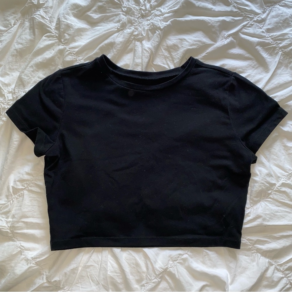 Womens Black crop short sleeve shirt size L